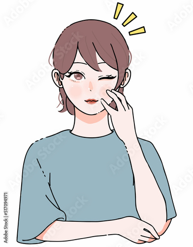 肌の改善に気づき喜ぶ女性のイラスト
