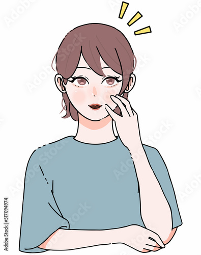肌の改善に気づき喜ぶ女性のイラスト