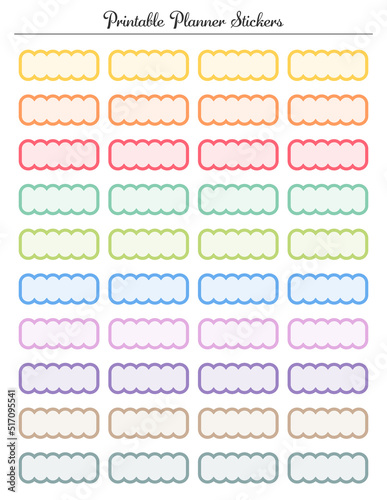 Blank name tag. Printable sheet colored planner stickers