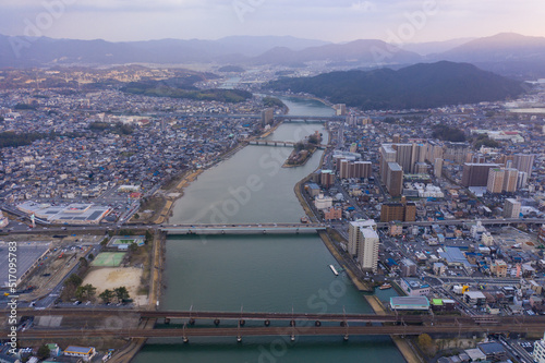 High Aerial View of Zeze River, Biwako and Shiga Prefecture of Japan photo