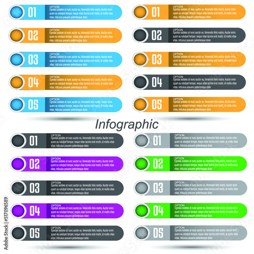 Collection infographics with steps and options, banner for business design and website template.