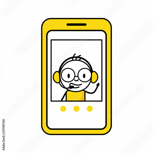 Man having online stream or online call. Communication and social media concept. Vector stock illustration