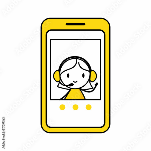 Woman having online stream or online call. Communication and social media concept. Vector stock illustration