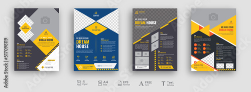 Corporate construction flyer A4 template, Construction Flyer Template Bundle, Flyer Design Set, Renovation Flyer Template, flyer, banner, leaflets decoration for printing.