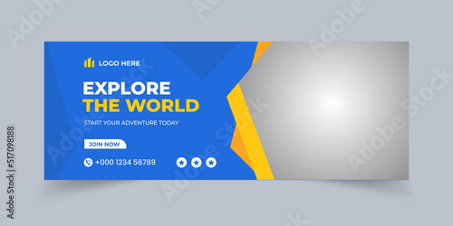 New travel company social media cover template design. Abstract web banner template. Vector graphic design. Social media cover or banner. Corporate business cover layout.

