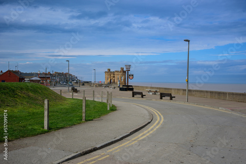Withernsea seafront showing the twin towers