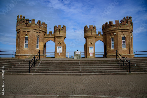 Withernsea seafront showing the twin towers