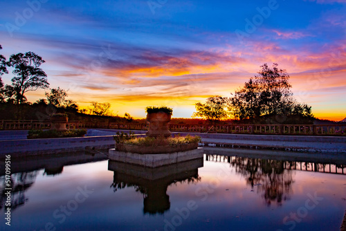 Scenery sunrise in the morning at The Romklao Botanical Garden (Queen Sirikit Botanic Garden) Phitsanulok province, Thailand. photo