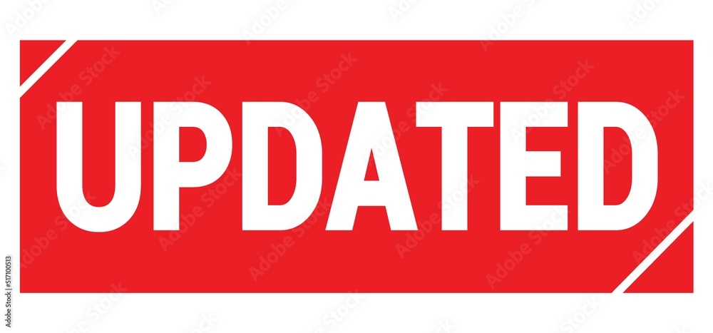 UPDATED text written on red stamp sign. UPDATED text written on red stamp sign.