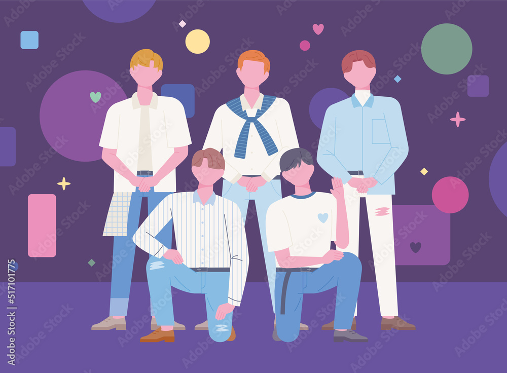 Korean K Pop Boy Groups Are Standing On Stage In An Ending Pose Flat Design Style Vector 1914