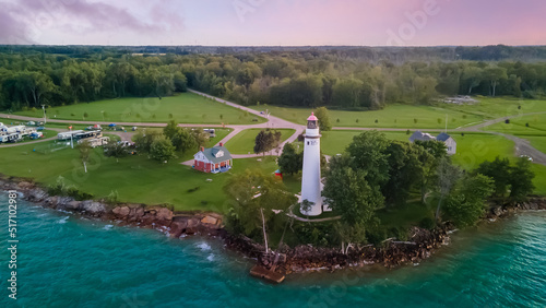 Pointe Aux Barques Lighthouse aerial view in Michigan. photo