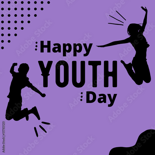 Purple square card saying happy youth day 2022 with youth silhouette