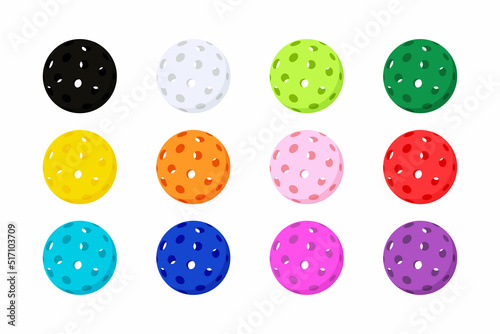 Color pickleball ball set isolated vector illustration on white background