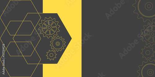 Abstract techno background with gear wheels and geometric elements. Vector illustration of gear mechanism.