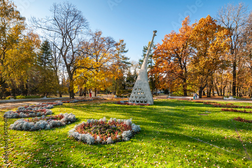 Monument of the Peacock in Solankowy Park. Inowroclaw, Kuyavian-Pomeranian Voivodeship, Poland photo