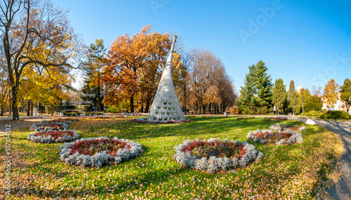 Monument of the Peacock in Solankowy Park. Inowroclaw, Kuyavian-Pomeranian Voivodeship, Poland photo