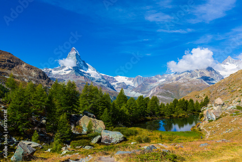 Beautiful landscape in the Swiss Alps in summer, with Matterhorn in the background
