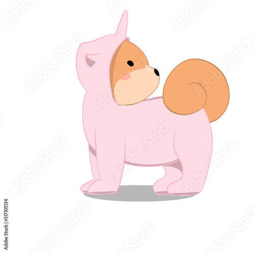 shiba inu in pajamas looking away on back