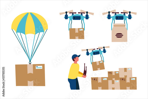 hot air balloon package drone delivering a package courier flying a drone with a package drone delivering a package of food