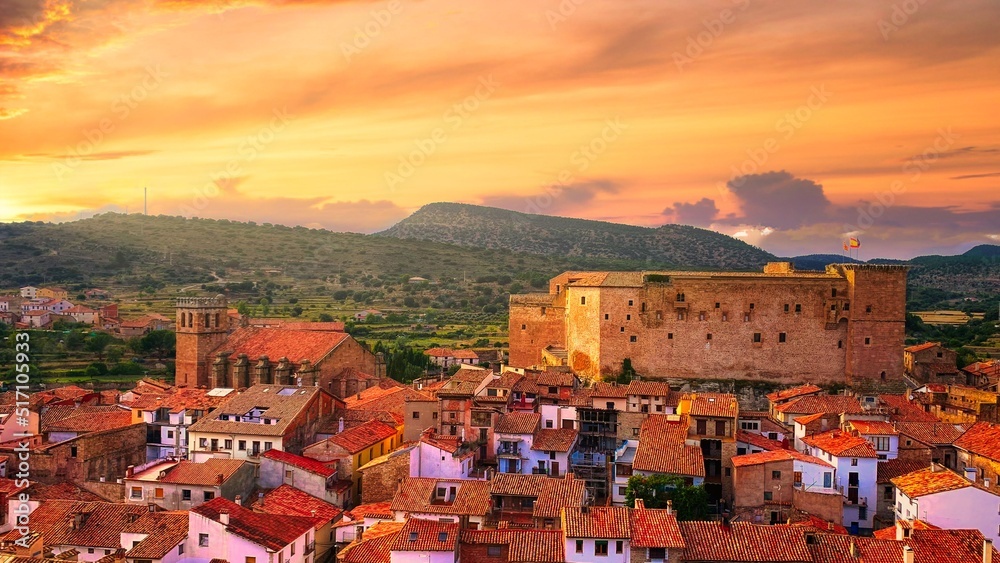 panorama of the old town, Mora de Rubielos, Spain.