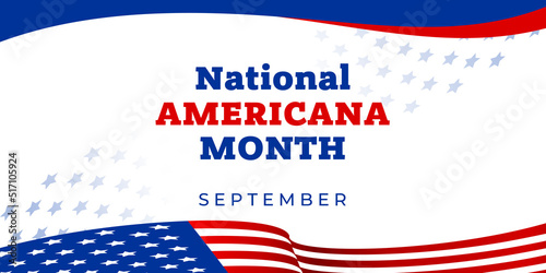 National americana month. Vector web banner, poster, card for social media and networks. Greeting with text National americana month, september. American flag pattern on white background.