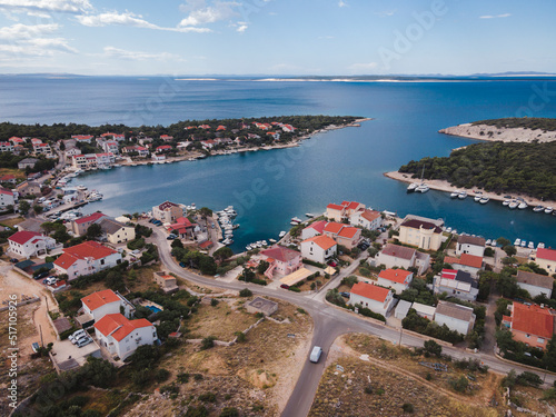 Drone flight over the beautiful island of Pag in Croatia, simuni, novalja, zrece beach photo