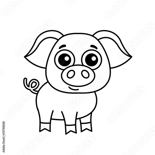 Farm animal for children coloring book. Funny vector pig in a cartoon style