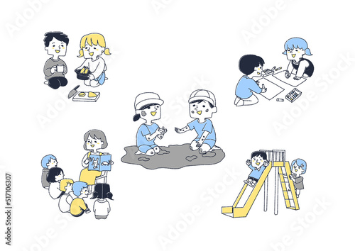 保育園での楽しい遊び　伸び伸びと過ごすこども達のセット2
