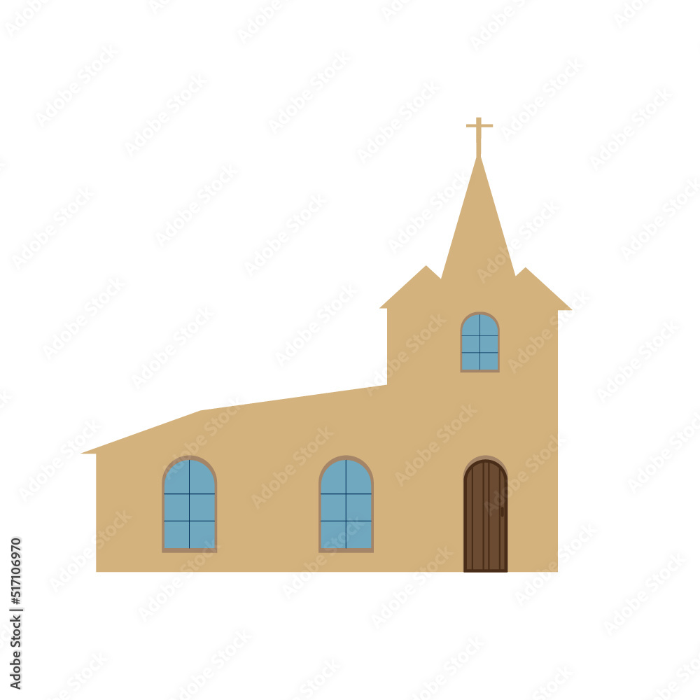 Flat vector illustration of  Christian church building isolated on white background.
