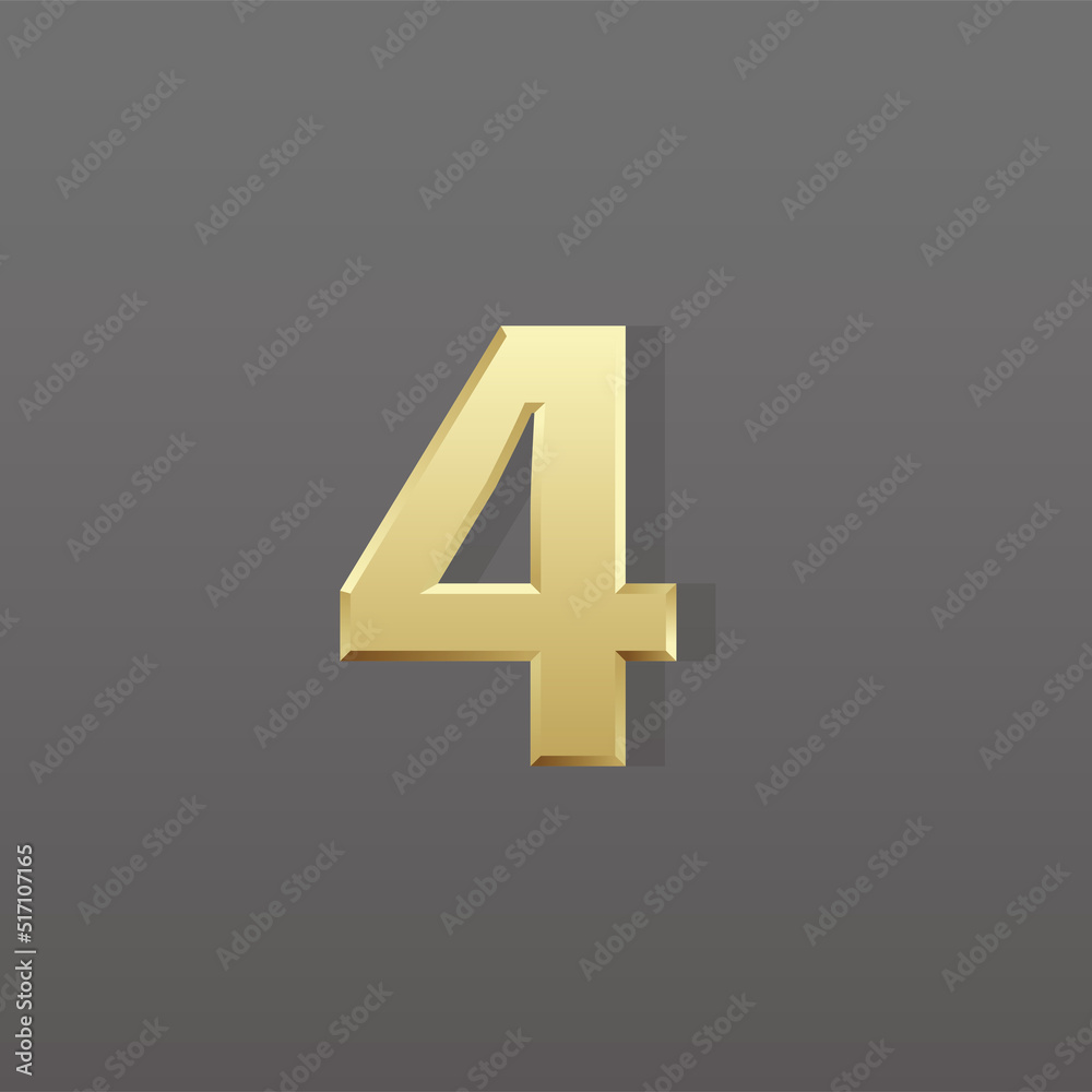 Fototapeta premium Gold number 4 on dark background, Retro 3D style.