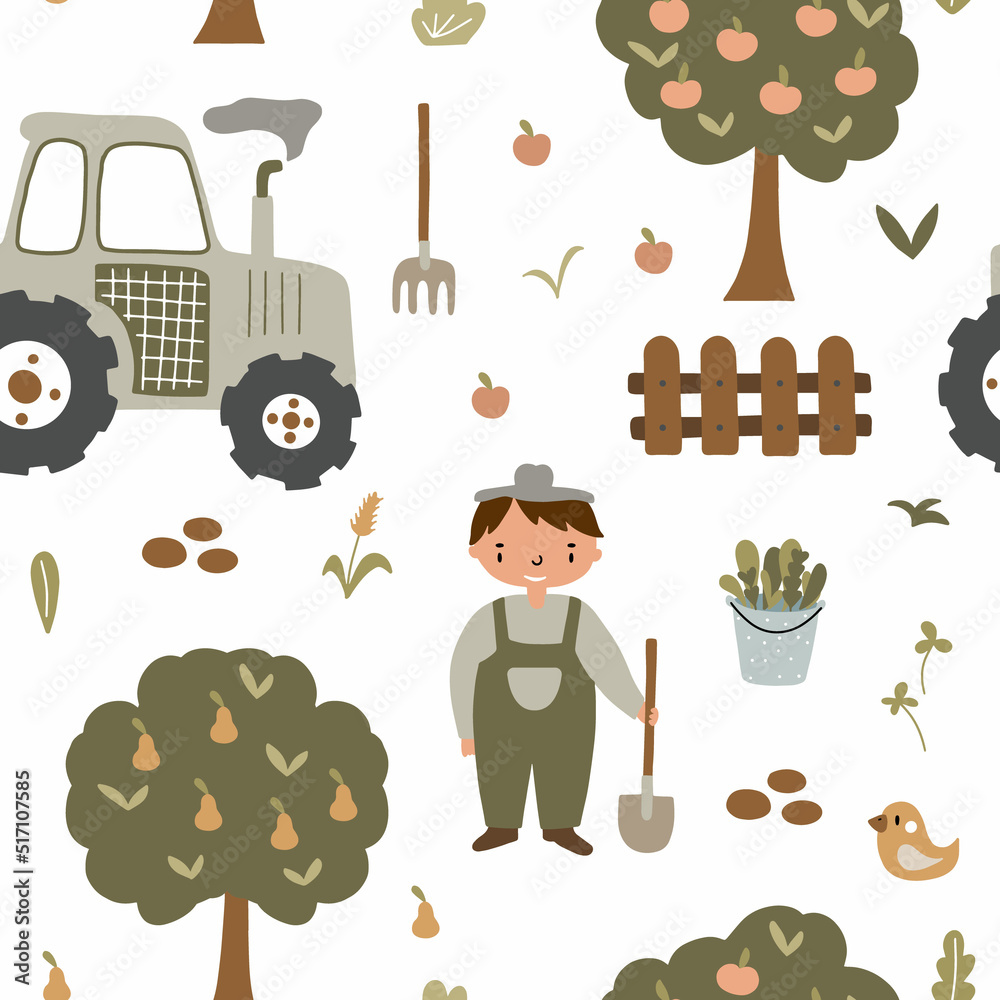 Farmer and tractor on the farm