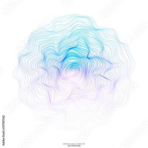 Abstract 3D sphere flowing light lines wave colorful blue purple pink gradient isolated on white background. Vector in concept of AI technology, science, music, modern.
