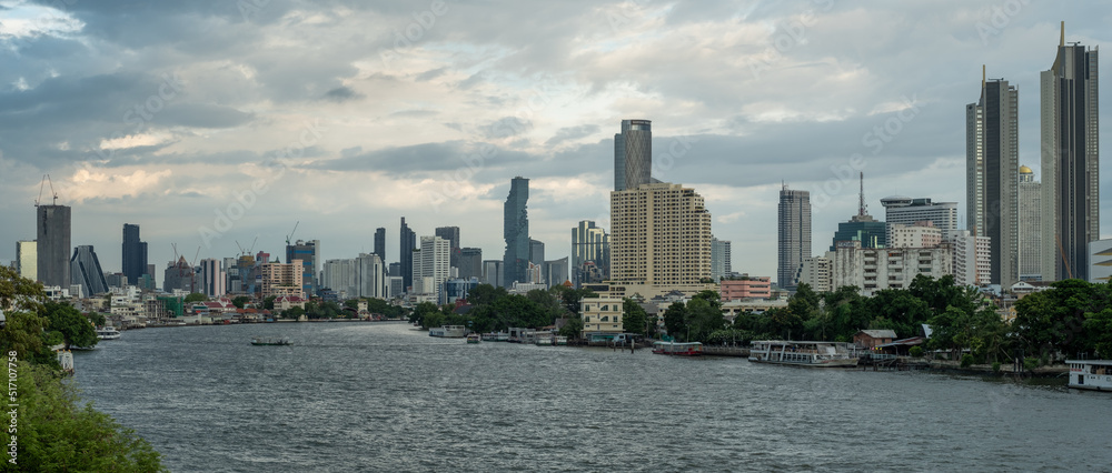 Fototapeta premium Chao Phraya river with Bangkok city view panorama