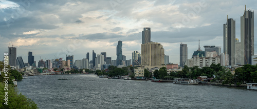 Chao Phraya river with Bangkok city view panorama