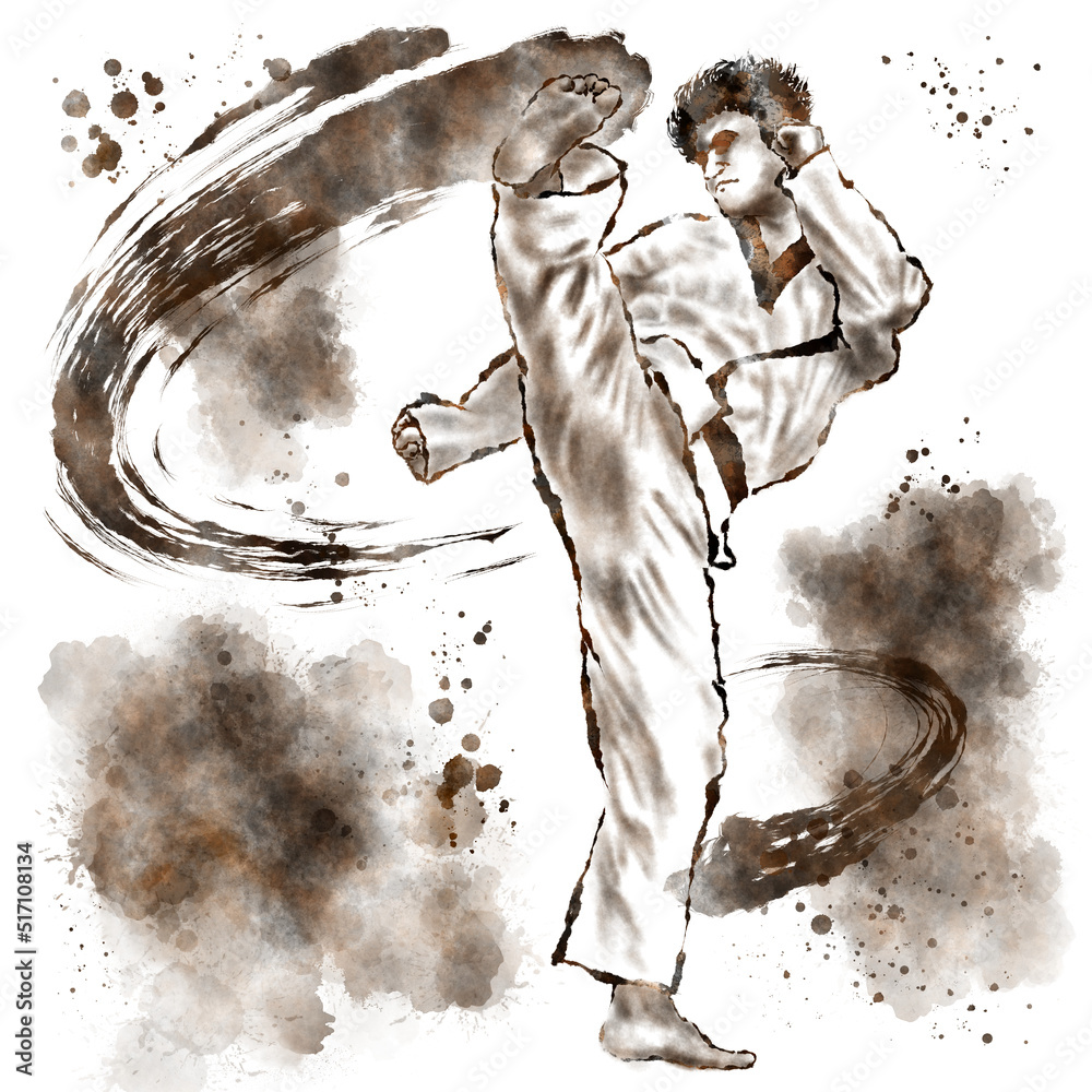 Silhouette Illustration of Korean Traditional Martial Arts Taekwondo by