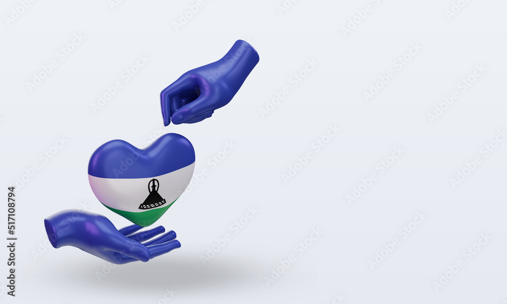 3d charity day Lesotho flag rendering left view 3d charity day Lesotho flag rendering left view