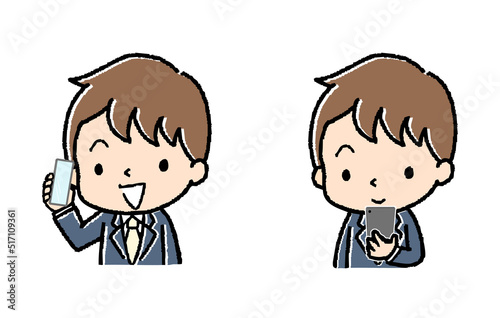スマホを持っているスーツの男性