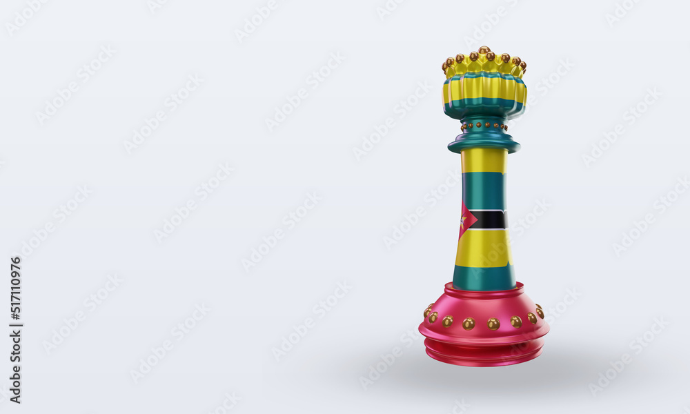 3d king chess Mozambique flag rendering right view 3d king chess Mozambique flag rendering right view