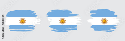 Set of 3 creative brush flag of Argentina with grungy stroke effect. Modern brush flags collection.