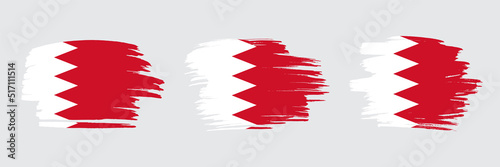 Set of 3 creative brush flag of Bahrain with grungy stroke effect. Modern brush flags collection.