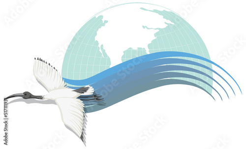 Stork bird flying on earth planet