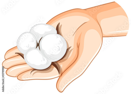 White cotton on human hand