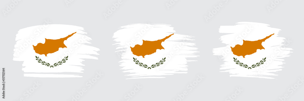 Set of 3 creative brush flag of Cyprus with grungy stroke effect. Modern brush flags collection.