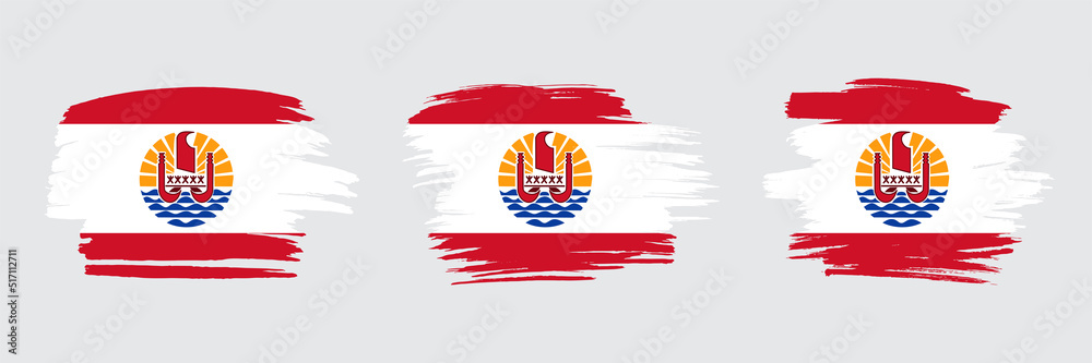 Obraz premium Set of 3 creative brush flag of French Polynesia with grungy stroke effect. Modern brush flags collection.