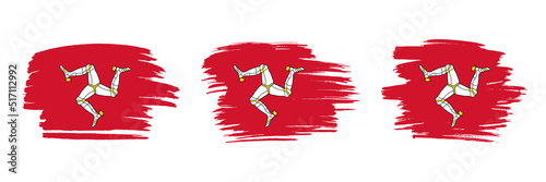 Set of 3 creative brush flag of Isle of Man with grungy stroke effect. Modern brush flags collection.