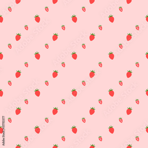 Seamless pattern background of red strawberry on pink background.