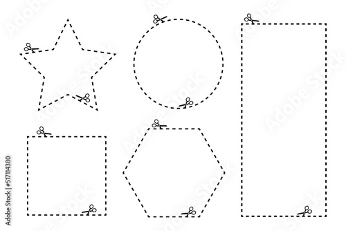 Paper cut set scissors cut outline for frame print design. Vector illustration. Stock image. 