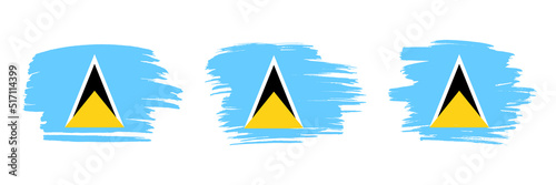 Set of 3 creative brush flag of Saint Lucia with grungy stroke effect. Modern brush flags collection.