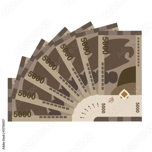 Syrian Pound Vector Illustration. Syria money set bundle banknotes. Paper money 5000 SYP. Flat style. Isolated on white background. Simple minimal design.