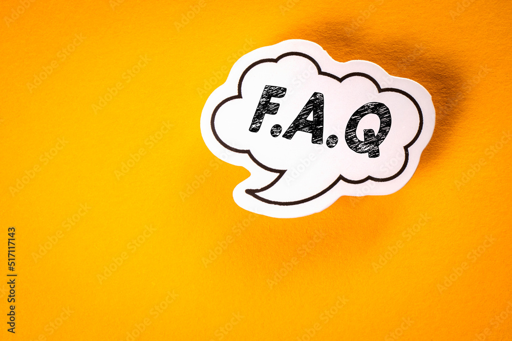 FAQ Frequently Asked Questions Concept. Speech bubble on yellow background
